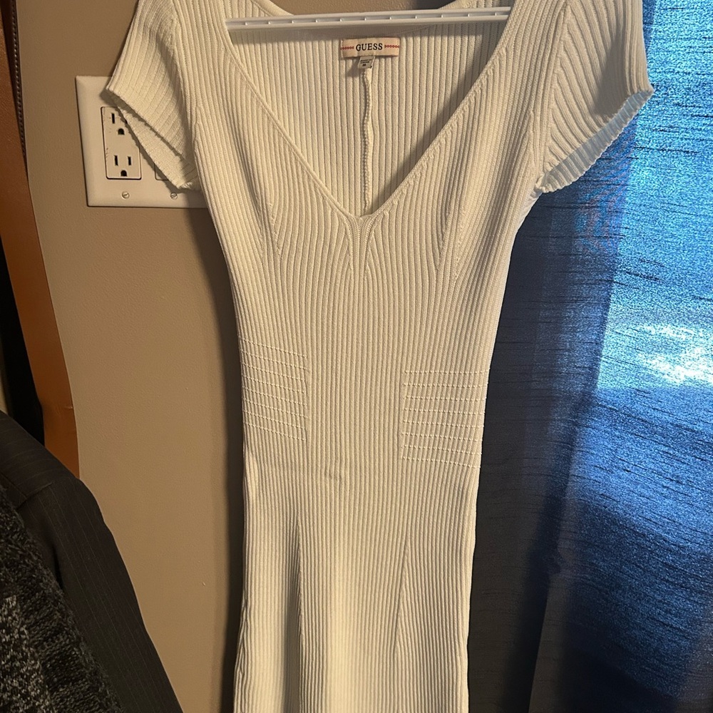 Guess Ivory Ribbed Midi Dress